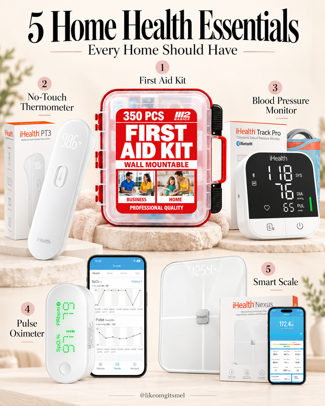 The kind of Amazon home essentials you hope you never need—but you’ll be SO glad you have when you do. 🏡🤍 

I love keeping a few basic at-home health and first aid essentials together so they’re easy to grab for everyday mishaps, sick days, or when you simply want to track basic health measurements at home.

5 Home Health Essentials:
- 🩹 First Aid Kit — bandages + basic supplies together and ready when you need them
- 🌡️ iHealth PT3 No-Touch Thermometer — quick, contact-free temperature checks
- ❤️ iHealth Track Pro Blood Pressure Monitor — convenient at-home blood pressure readings
- 🫁 Pulse Oximeter — measures blood oxygen saturation + pulse rate
- ⚖️ iHealth Nexus Smart Scale — tracks weight and additional body-composition metrics through the companion app

Not the flashiest Amazon finds, but definitely some of the most practical. 

These are great basics for building an at-home health kit, first aid cabinet, emergency-preparedness setup, or wellness essentials drawer so everything has a designated place when you need it.

📌 Save this for your home health essentials + Amazon household must-haves.

Everything is Linked! ↓

#LTKHome #LTKSaleAlert #LTKTravel