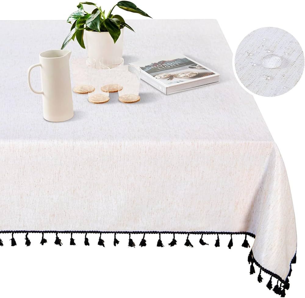 MYSKY HOME Table Cloth 60x84 in Rectangle Table, Cotton Tassel Linen Look Waterproof Tablecloths ... | Amazon (US)
