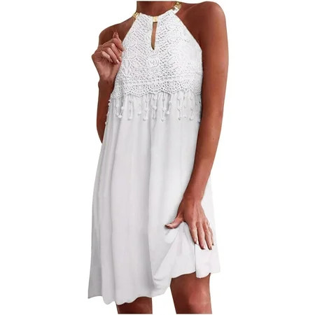 Dresses For Women 2022 Casual White Halter Neck Dresses Fashion Dress Butterfly Dress Sleeveless Dre | Walmart (US)