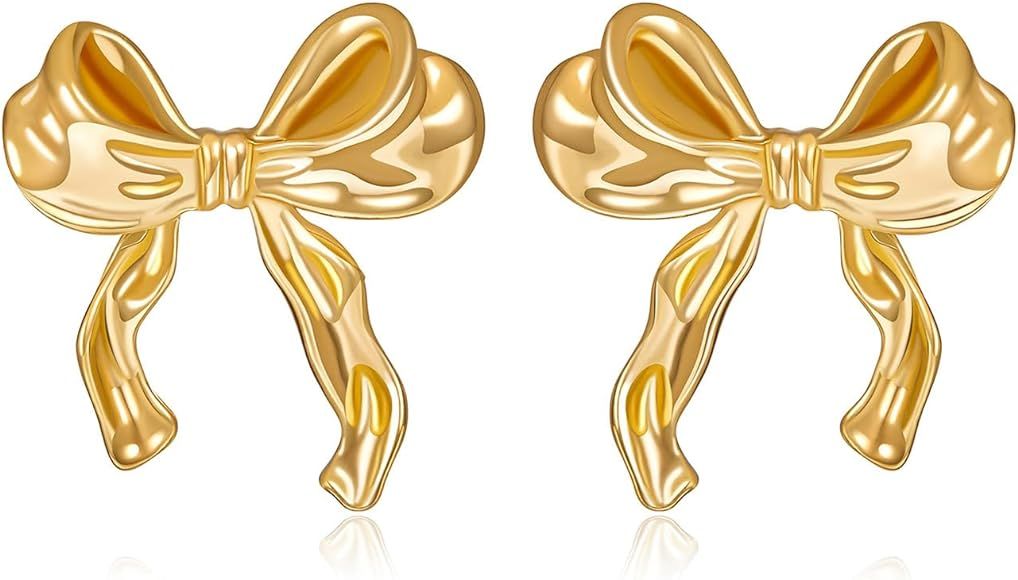 Gold Sliver Bow Earrings for Women Cute Ribbon Earrings Gold Silver Bow Knot Earring Bow Stud Ear... | Amazon (US)