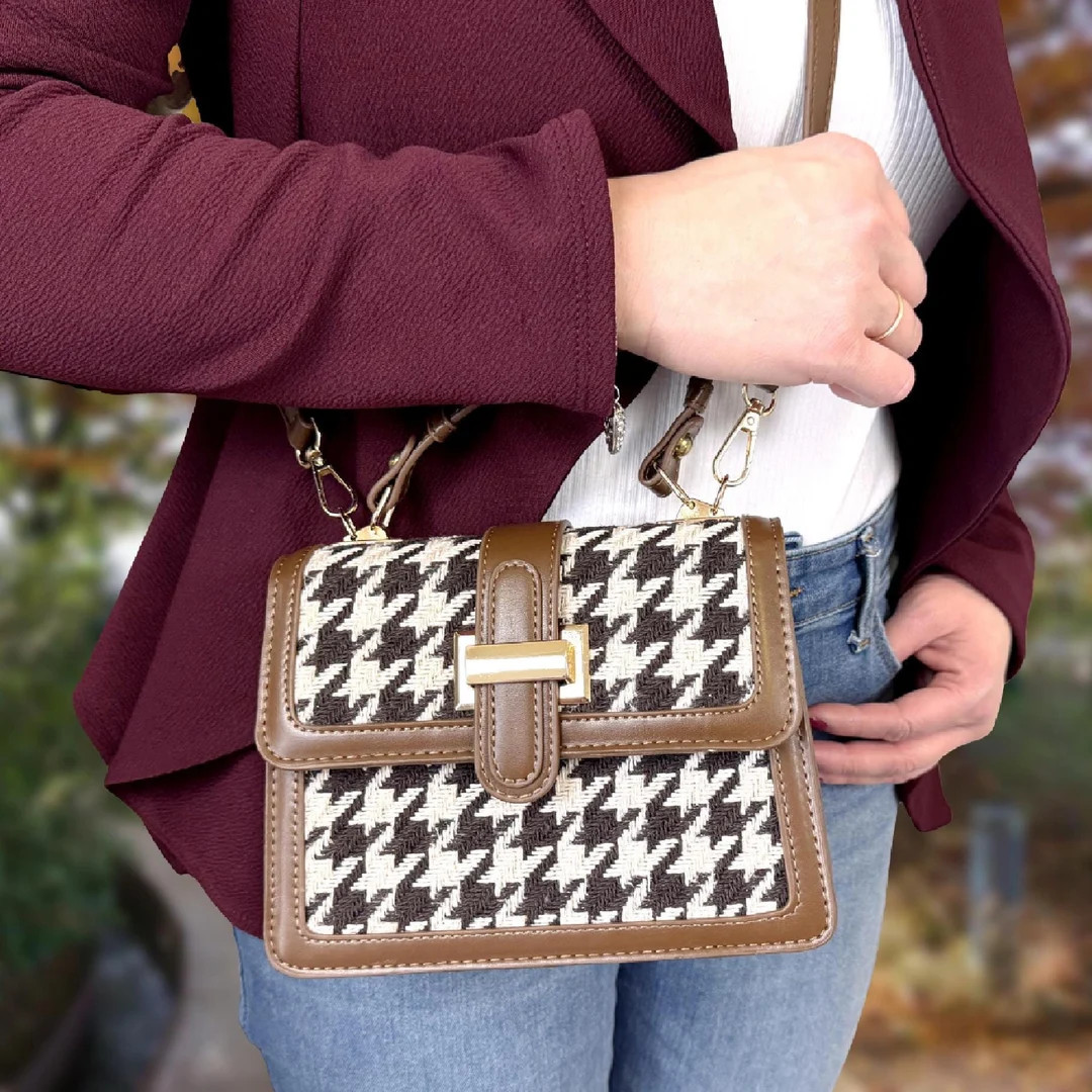 Houndstooth Crossbody Handbag | Top Handle Handbag | Houndstooth Handbag | Winter Fall Handbag | ... | Etsy (US)