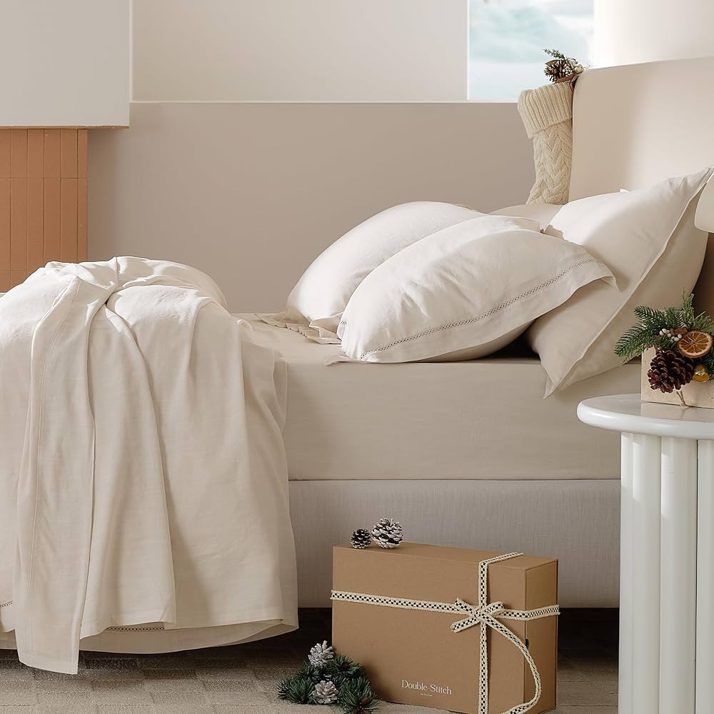 Double Stitch by Bedsure Linen Lyocell Sheet Set - Soft King Sheet Set Deep Pocket up to 16", Lux... | Amazon (US)