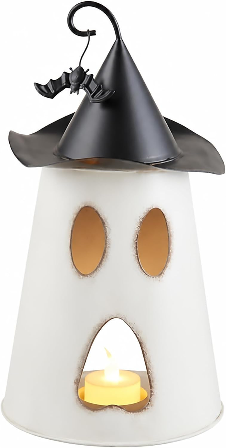 Mud Pie Halloween Ghost Lantern, Tin Candle Holder Decor, 10.5 x 5.5 Inch | Amazon (US)