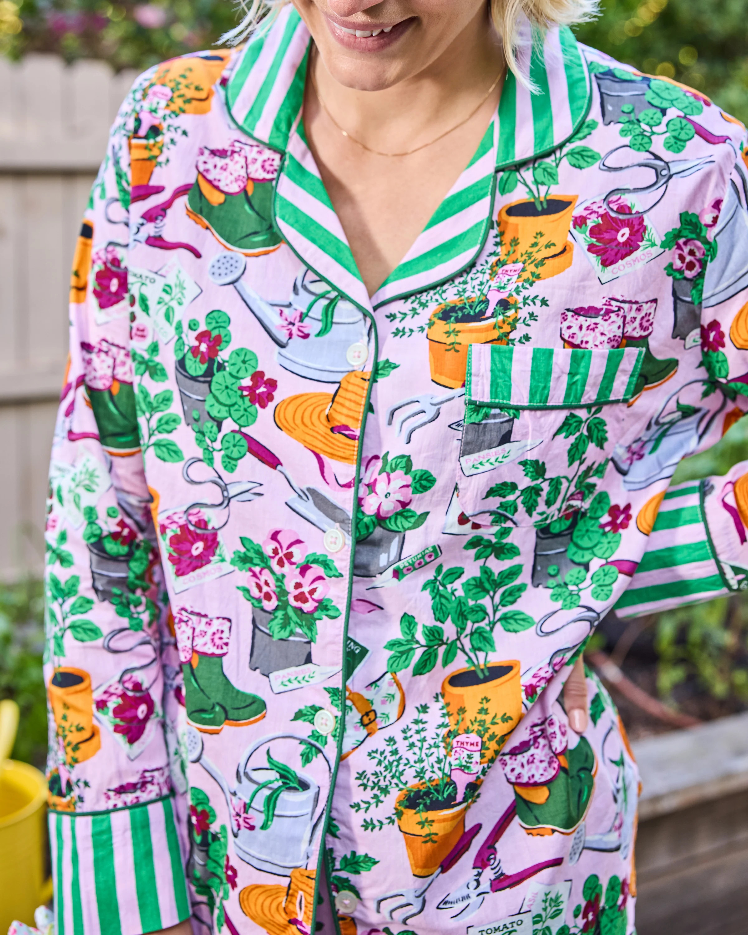 Green Thumb - Long PJ Set - Pink Cosmos | Printfresh