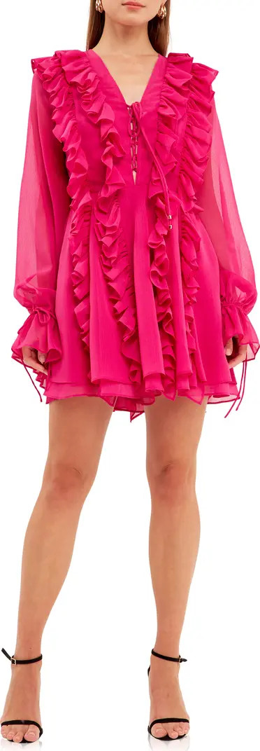 Ruffle Tie Front Long Sleeve Minidress | Nordstrom