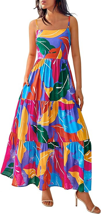 NOLLSOM Women's Summer Dress 2025 Casual Floral Boho Maxi Dresses Sleeveless Spaghetti Strap Long... | Amazon (US)
