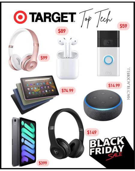 Target Black Friday. Top tech deals. iPad sale. Beats headphones sale. AirPods sale. Ring doorbell sale  

#LTKCyberweek #LTKHoliday #LTKhome