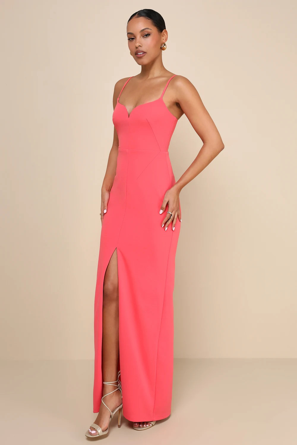 Impressive Glamour Coral Pink Sleeveless Column Maxi Dress | Lulus
