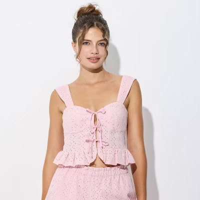 Women's Tie-Front Ruffle Top - Wild Fable™ Rose Pink XL | Target