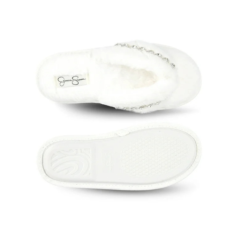 Jessica Simpson Womens Plush Faux Fur Fuzzy Slide On Open Toe Thong Slipper with Memory Foam | Walmart (US)