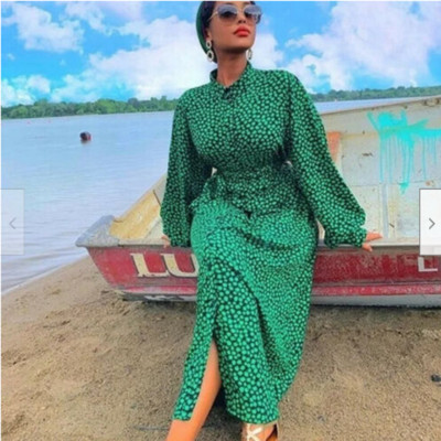 H&M Green Black Floral Ditsy Midi Maxi Shirt Dress size L 14 16 Long Sleeve | eBay US