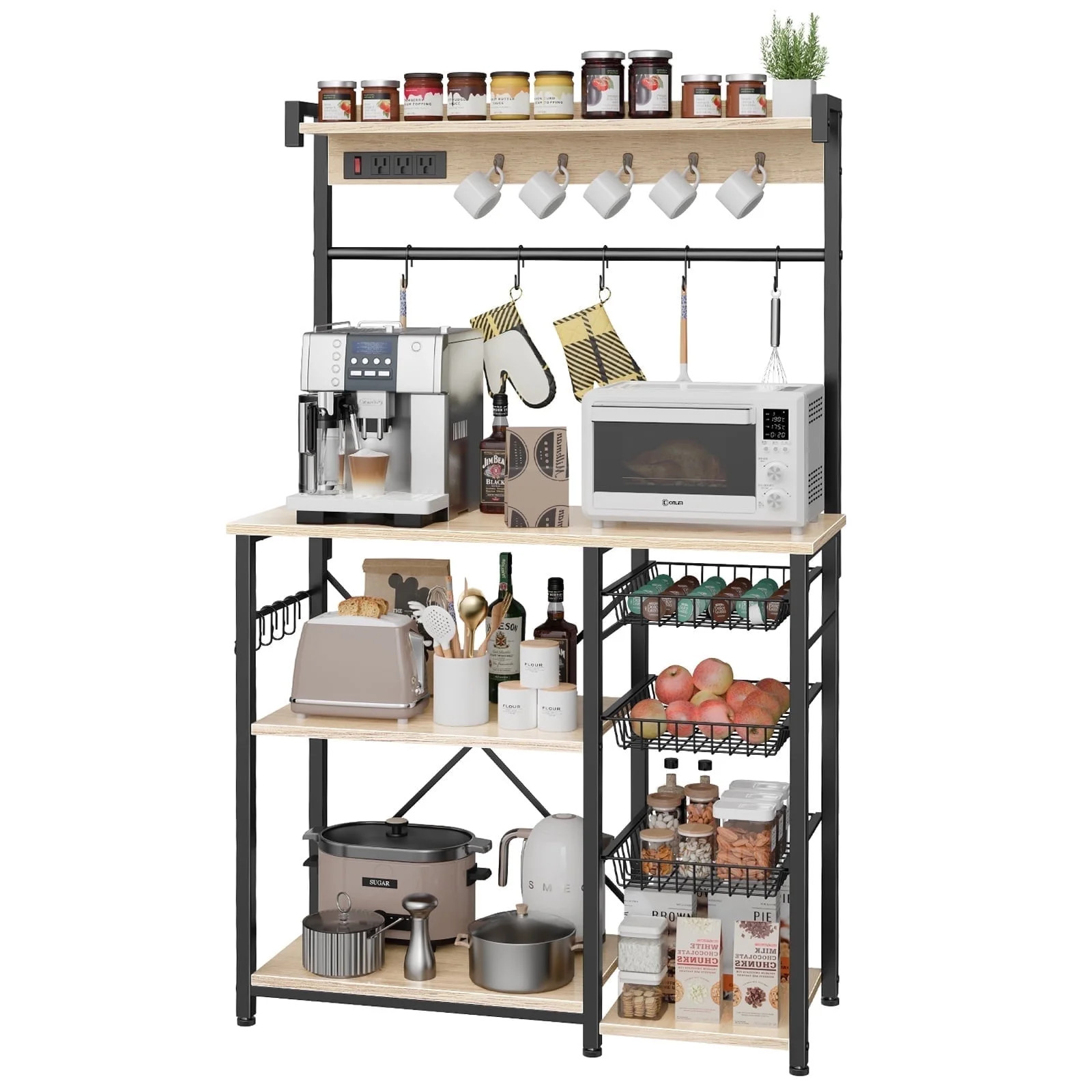 Biemlerfn 39" Wide Large Bakers Rack with Power Outlets, 5 Tiers Coffee Bar Table with 3 Wire Bas... | Walmart (US)
