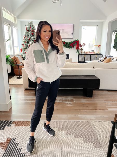 Cozy outfit with these joggers and Sherpa pullover! Joggers are so soft, stretchy, has a slim fit and very comfortable! I have them both in gray and black. Wearing size XS and they fit TTS! 

#LTKSeasonal #LTKstyletip