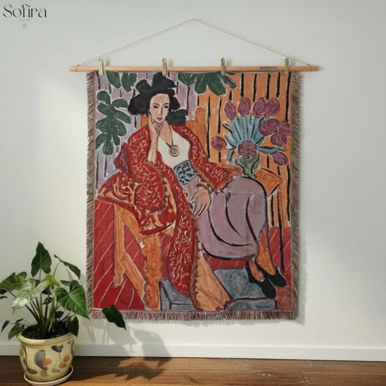 Vintage Woman Woven Tapestry Throw Blanket, Boho Wall Hanging Oil Painting Tapestry | Etsy (Global)