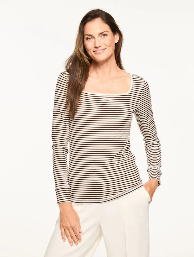 Ribbed Square Neck Tee - Wimbledon Stripe | Talbots