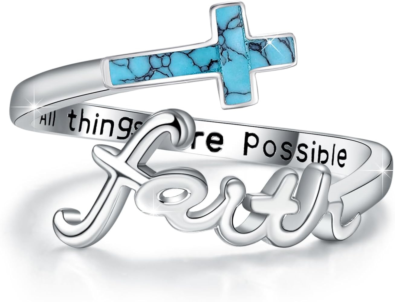 Faith Cross Ring, Sterling Silver Adjustable Abalone/Turquoise/Opal Religious Christian Inspiring... | Amazon (US)