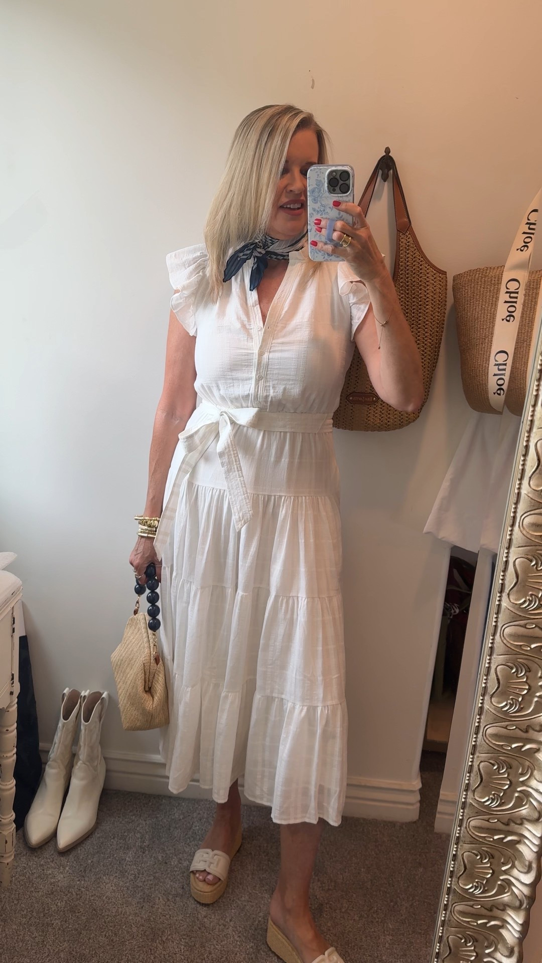 New launch🌸

My Mother’s Day outfit 
Save 10% with code DARcY10 on Gibsonlook 

This white gauze dress fully lined with 3 tiers , pockets, tie waist and ruffle sleeve . Fits tts I am wearing a small

Social threats ratten clutch with handle that changes out. 

Sam Edelman raffia slides fit tts 

Bracelets Allie and Bess save 20% with code DARCY20

Lisi lurch bamboo bracelets and whicker/ratten earrings 

Chicos scarf 

#LTKOver40 #LTKFindsUnder100 #LTKSaleAlert