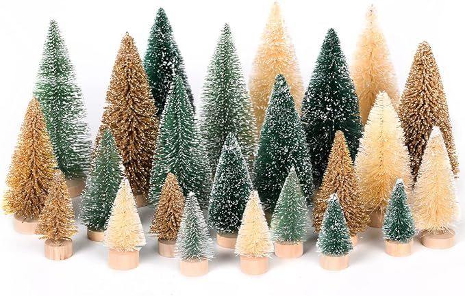 DDHS 24PCS Artificial Mini Christmas Trees, Upgraded 4-Color Bottle Brush Christmas Tree with Woo... | Amazon (US)