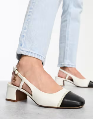 Rver Island block heel slingback ballet shoe in white | ASOS (Global)