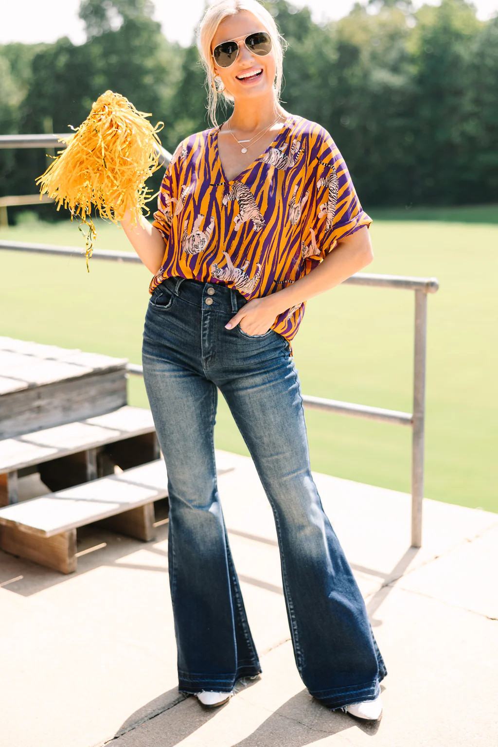 The Madison Yellow and Purple Stripe Blouse | The Mint Julep Boutique