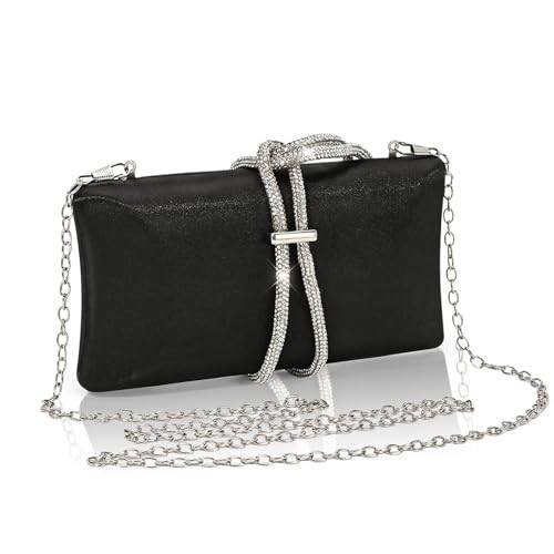 AIBAOWU Black Clutch Purse for Women Satin Formal Evening Bag for Wedding Handbag with Chain Black Bride Purses Party, Prom Cocktail Bag | Amazon (US)