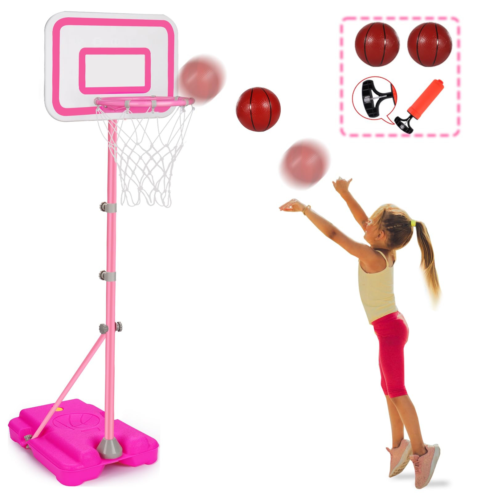 Tsomtto Toddler Basketball Hoop for Girls Pink Goals Adjustable Height 2.9ft-6.2ft Portable Kids ... | Amazon (US)