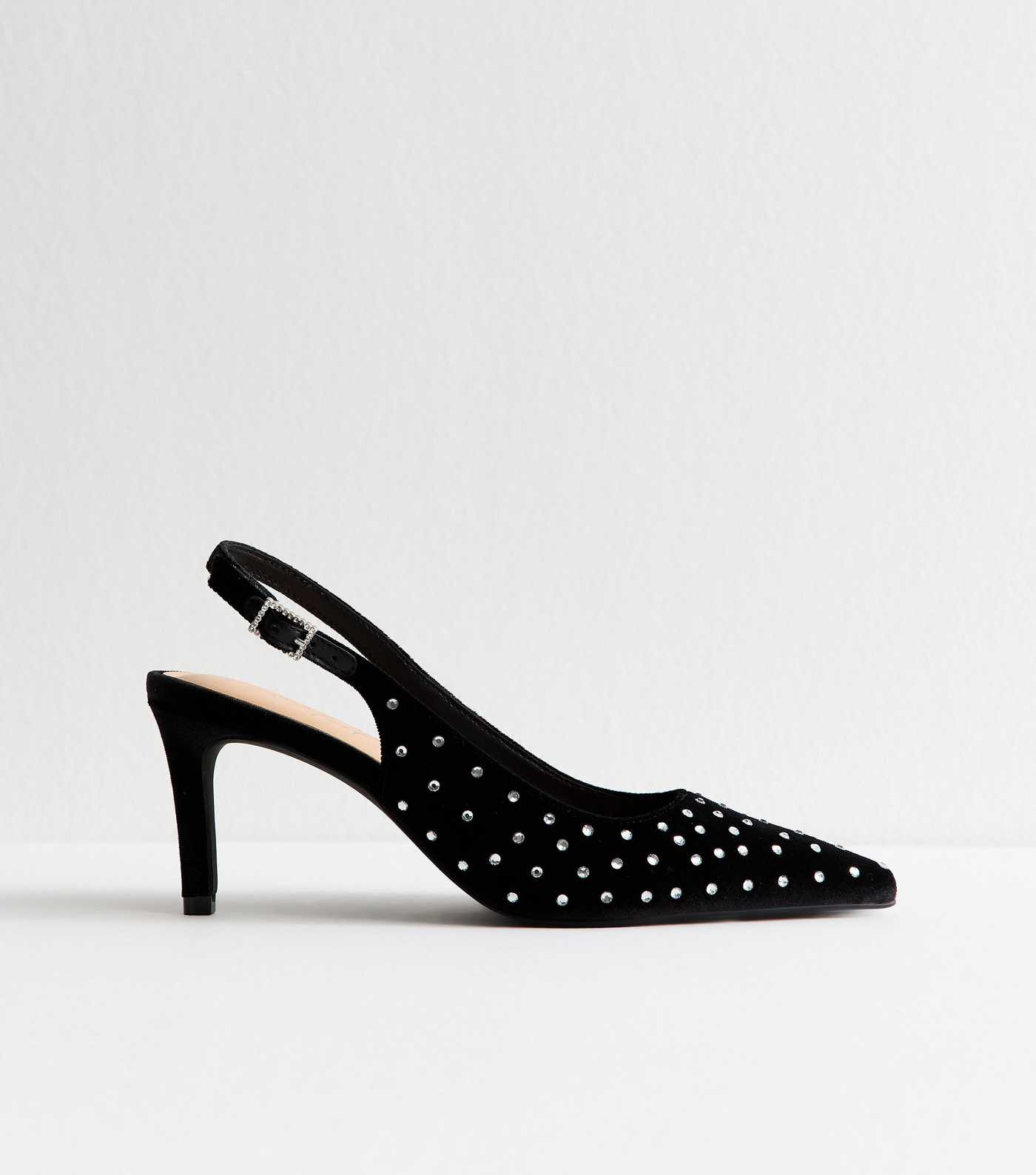 Black Velvet Diamanté Slingback Court Shoes | New Look | New Look (UK)