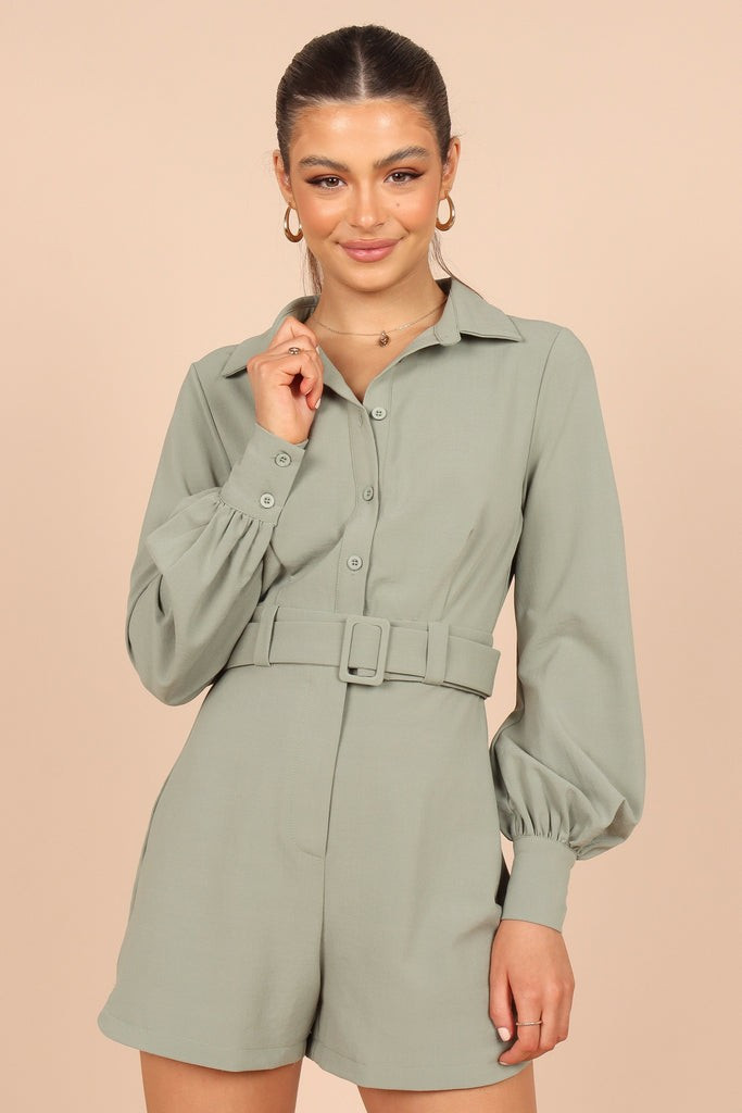 Lottie Button Down Romper - Khaki | Petal & Pup (US)