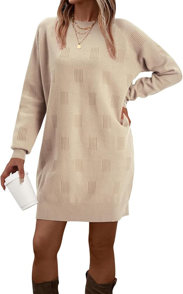 Arach&Cloz Womens Fall Fashion 2024 Sweater Dress Oversized Crew Neck Long Sleeve Knit Pullover W... | Amazon (US)