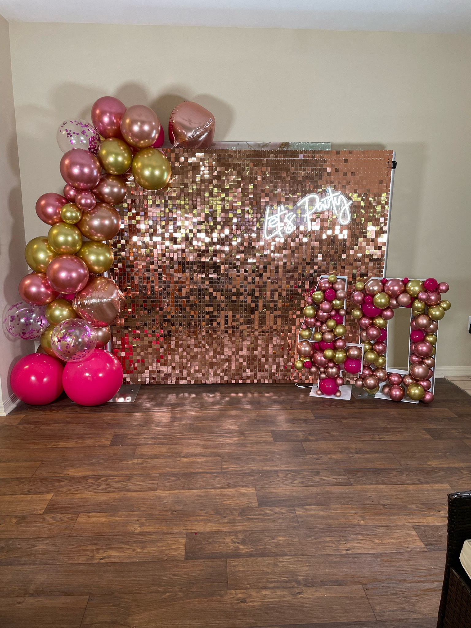 40th Birthday Celebration! 🥳🥳Beautiful rose gold shimmer backdrop great for pictures and a neon sign that says Let’s Party is the perfect pair for any celebration! 💞🥳🥂🍾

#LTKhome #LTKfamily #LTKVideo