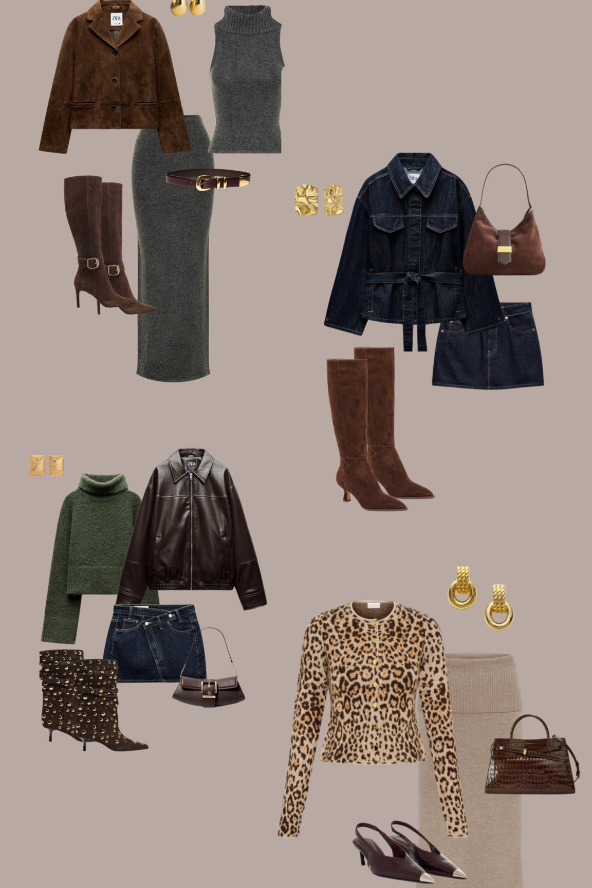 Denim outfit, green turtleneck, leather bomber & studded boots are from Zara!!! ✨🍸

#LTKSeasonal