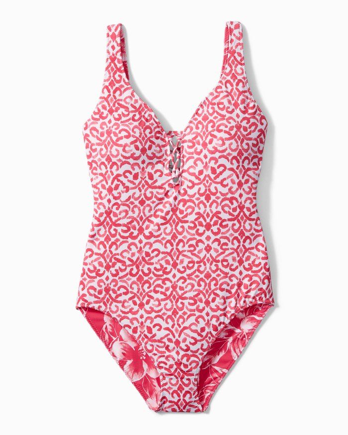 Scrolls Reversible Laced-Back One-Piece Suit | Tommy Bahama