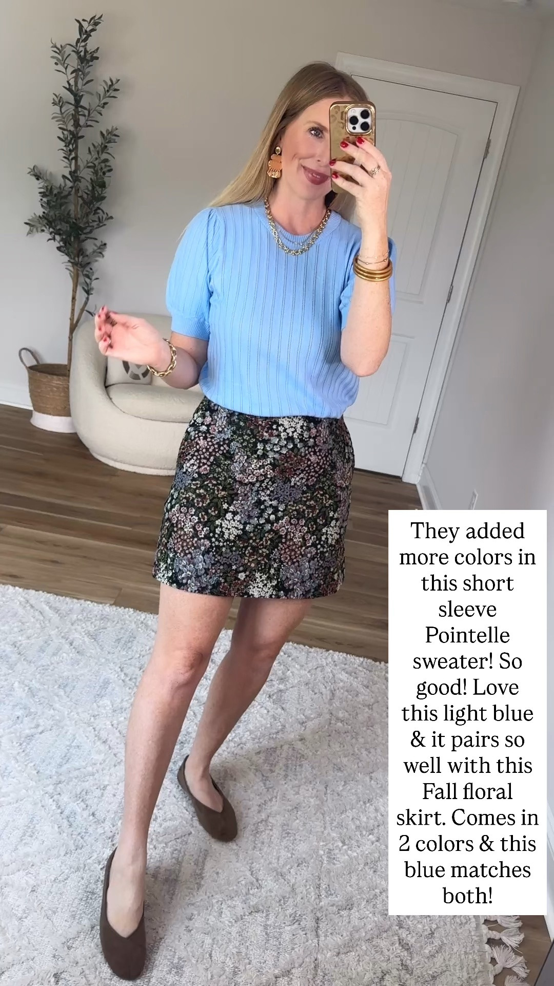 Walmart try on, free assembly, Pointelle sweater, floral mini skirt

#LTKootd