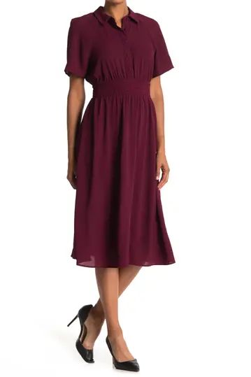 Catalina Short Sleeve Smocked Midi Shirt Dress | Nordstrom Rack