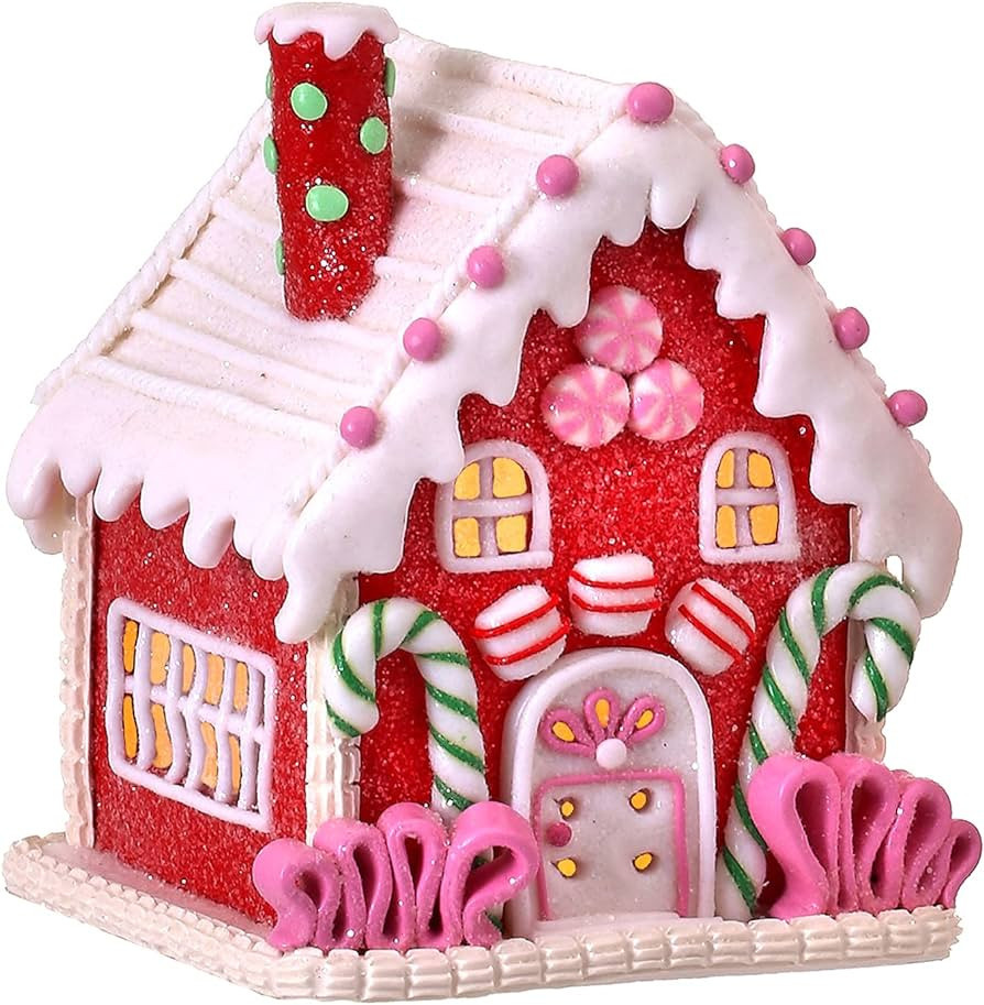 One Holiday Way 5-Inch LED Light Up Red Faux Gingerbread House Tabletop Decoration w/Timer, Candy... | Amazon (US)