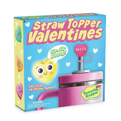 Peaceable Kingdom Straw Topper Valentines – 14 Cards & 14 Silicone Conversation Heart Toppers, 2 Designs – Kids Classroom Valentine Exchange Set | Target