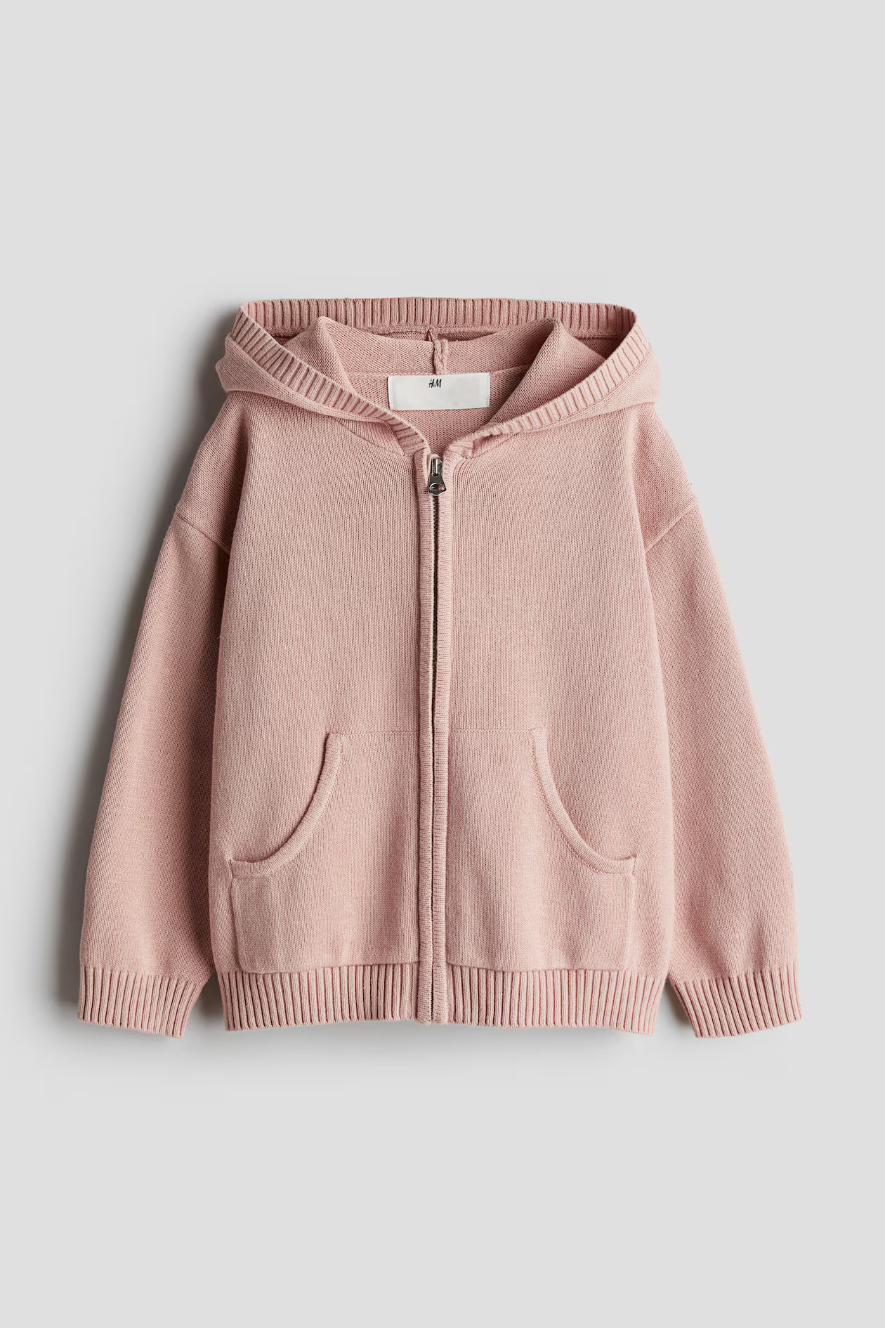 Cotton-Knit Hooded Jacket - Round Neck - Long sleeve - Light dusty pink - Kids | H&M CA | H&M (US + CA)