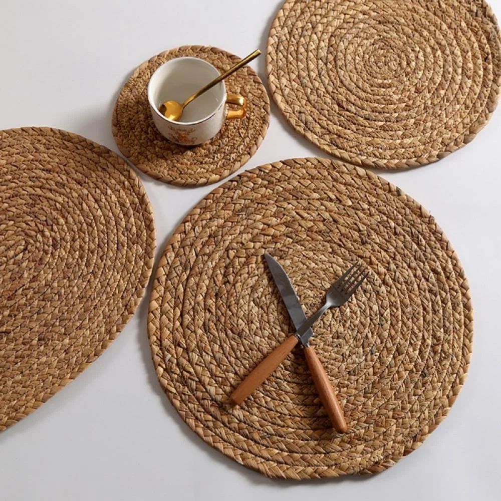Round Woven Placemats For Dining Table Water Hyacinth Straw Braided Placemat Heat Resistant Non-S... | Walmart (US)