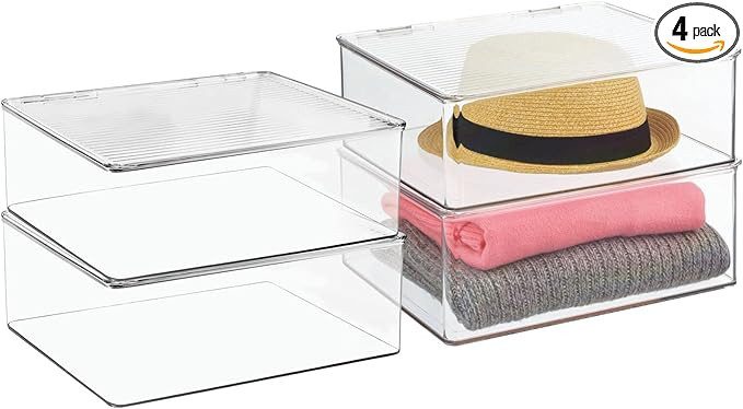 mDesign Plastic Closet Storage Organizer Box Containers with Hinged Lid for Bedroom Shelves or Ca... | Amazon (US)