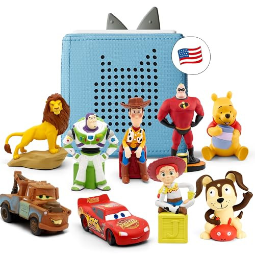 Toniebox Audio Player 9 Character Disney Bundle with Woody, Buzz Lightyear, Jessie, Lightning McQueen, Mater, Simba, Winnie-The-Pooh, Mr. Incredible + Playtime Puppy - Light Blue | Amazon (US)