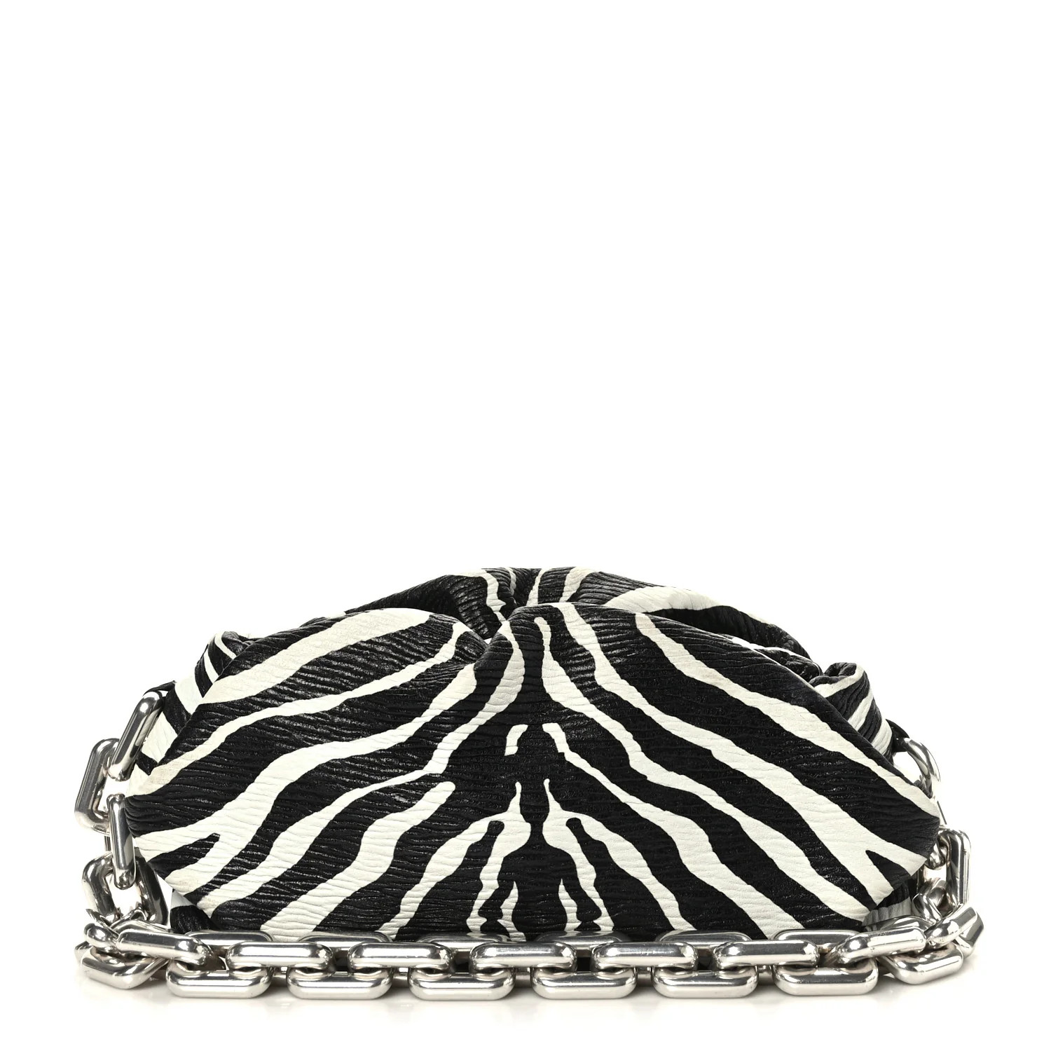 BOTTEGA VENETA Nappa Zebra Print The Pouch Oversized Clutch White Black | FASHIONPHILE (US)