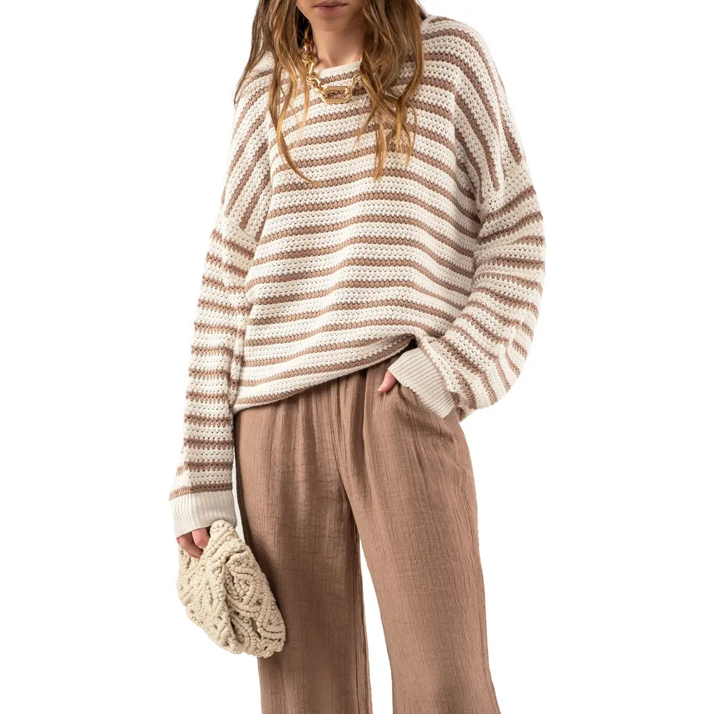 Blu Pepper Stripe Cotton Knit Sweater in Taupe at Nordstrom Rack, Size Small | Nordstrom Rack