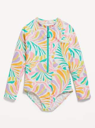Printed Zip-Front One-Piece Rashguard Swimsuit for Girls | Old Navy (US)