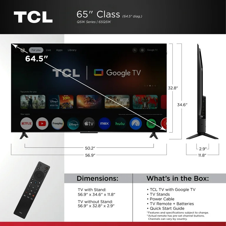 TCL 65" Q Series (NEW 2025)  4K UHD HDR QLED Smart TV with Google TV – 65Q51K | Walmart (US)