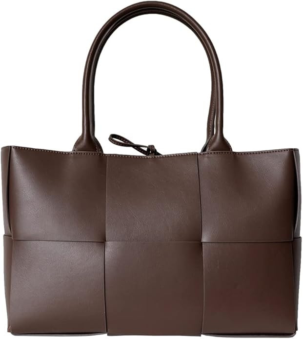 Women Leather Woven Shoulder Bag,Ladies Top Handle Satchel Tote Work Bag with Matching Clutch | Amazon (US)