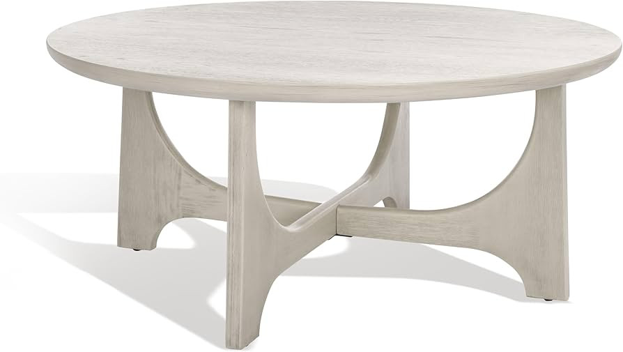 SAFAVIEH Furniture - Sasha Wood Coffee Table - White Washed - Wood - Modern Round Design - Ideal ... | Amazon (US)