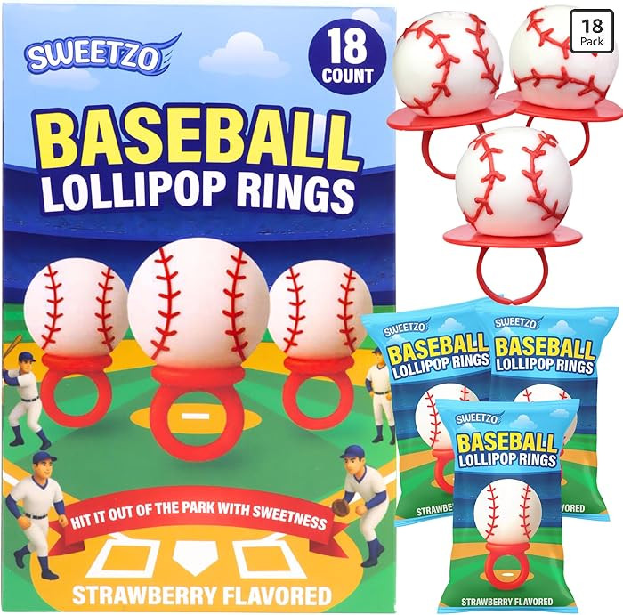 3D Baseball Lollipop Rings, Strawberry Flavored Individually Wrapped Candy, Fun Wearable Party Fa... | Amazon (US)