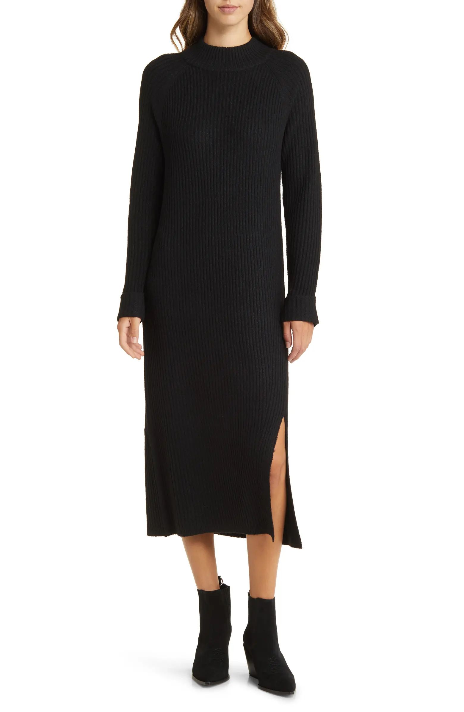 Mock Neck Long Sleeve Ribbed Sweater Dress | Nordstrom