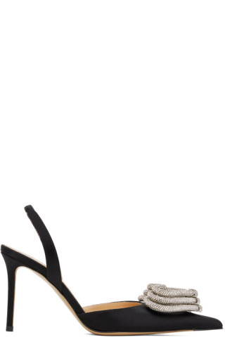 Black Triple Heart 95 Slingback Heels | SSENSE