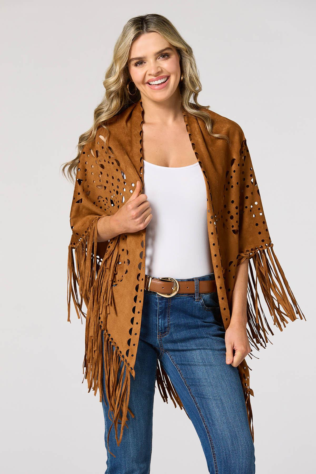 Faux Suede Laser Cut Wrap | Cato Fashions